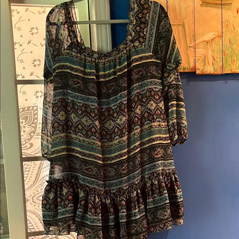 Charlotte Russe Patterned Blouse with Blue and Green Accents